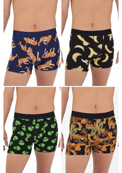 Erkek Desenli Renkli Pamuklu Boxer 4'lü Paket fırsatları