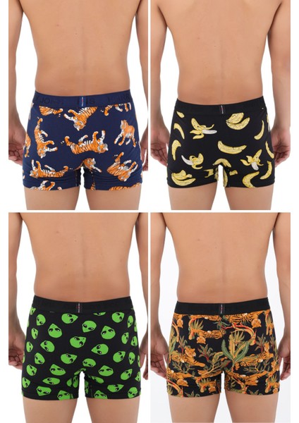 Erkek Desenli Renkli Pamuklu Boxer 4'lü Paket indirimleri