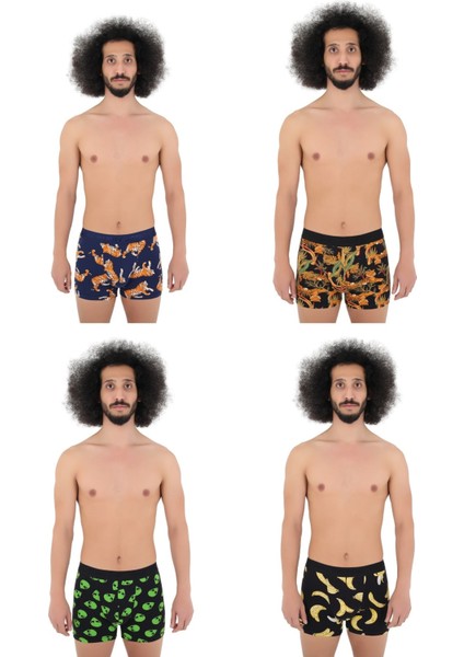 Erkek Desenli Renkli Pamuklu Boxer 4'lü Paket