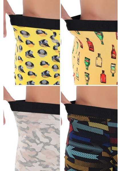 Erkek Desenli Renkli Pamuklu Boxer 4'lü Paket modelleri