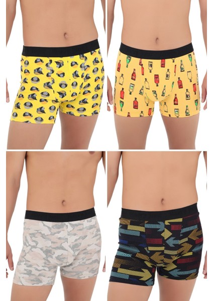 Erkek Desenli Renkli Pamuklu Boxer 4'lü Paket fırsatları