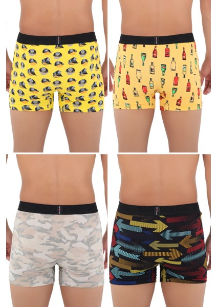 Erkek Desenli Renkli Pamuklu Boxer 4'lü Paket indirimleri