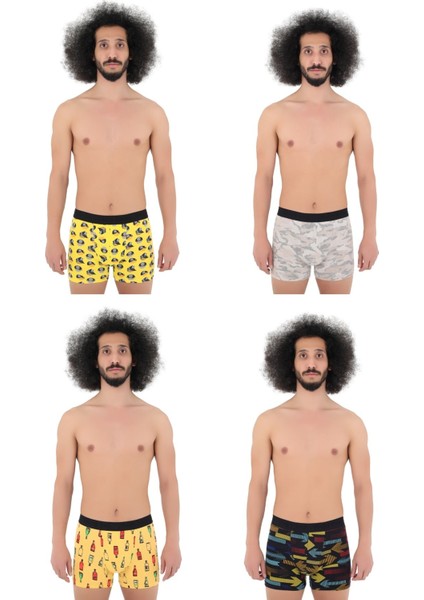 Erkek Desenli Renkli Pamuklu Boxer 4'lü Paket