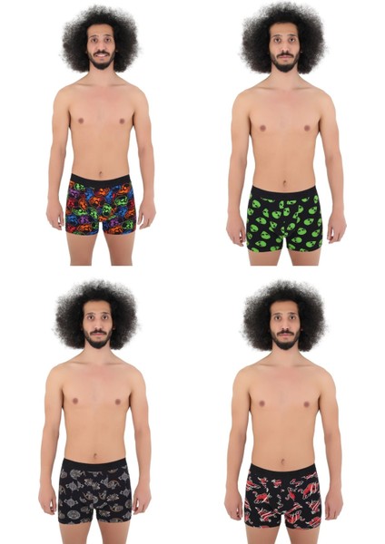 Erkek Desenli Renkli Pamuklu Boxer 4'lü Paket