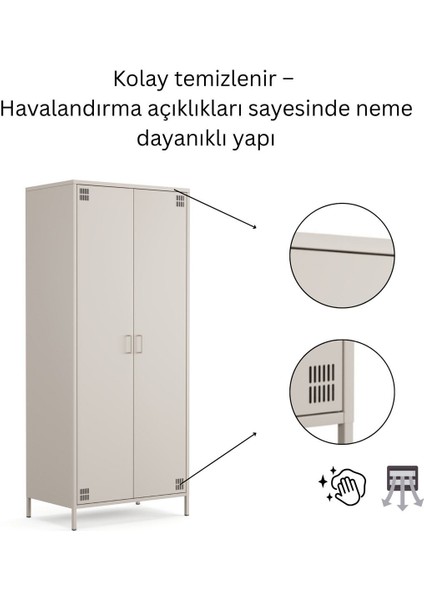 Pera Metal Elbise Dolabı, Soyunma Dolabı, Iki Kapılı, 80,50 x 50 x 189,50 cm