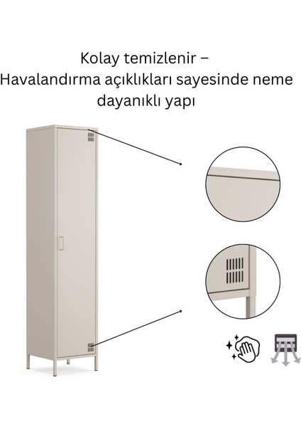 Pera Metal Elbise Dolabı, Soyunma Dolabı, Tek Kapılı, 41,50 x 40 x 189,50 cm