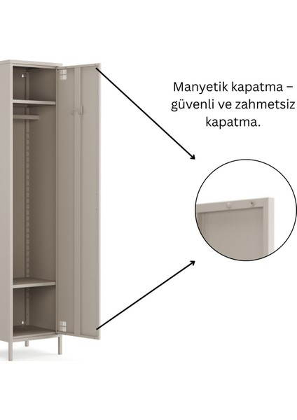 Pera Metal Elbise Dolabı, Soyunma Dolabı, Tek Kapılı, 41,50 x 40 x 189,50 cm