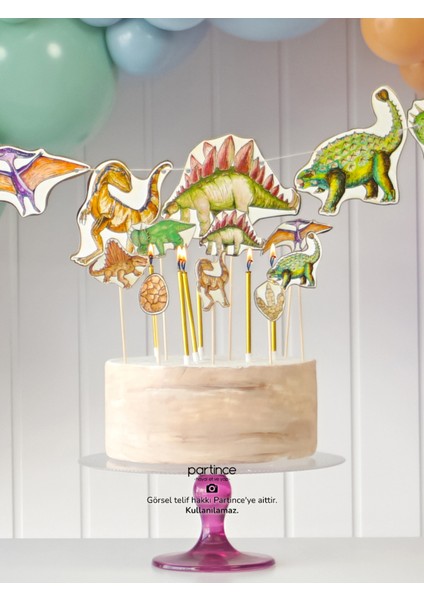 3 Parça Dinozor Tema Pasta Süsü Cake Topper Banner ve 6'lı Gold Mum Pasta Kürdanı Doğum Günü Süsleme Parti Seti fiyatları