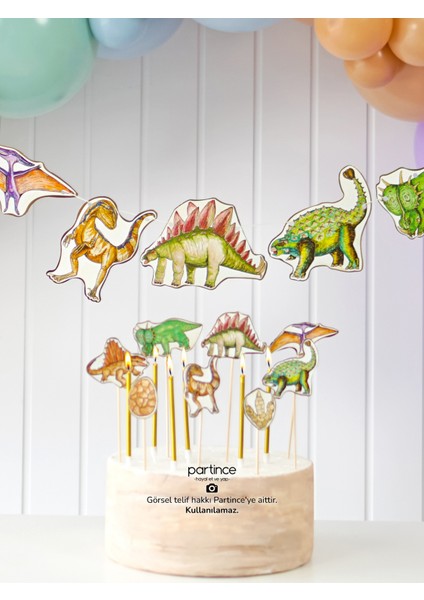3 Parça Dinozor Tema Pasta Süsü Cake Topper Banner ve 6'lı Gold Mum Pasta Kürdanı Doğum Günü Süsleme Parti Seti fırsatları