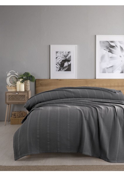 Tek Kişilik Waffle Pike 160X230CM, %100 Pamuk, Petek Tasarım,, Antrasit