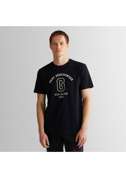 Erkek Siyah Regular Fit Bisiklet Yaka Logolu T-Shirt