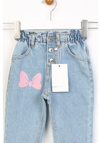 Kız Çocuk Beli Lastikli Yumuşak Kumaş Karakter Baskılı Kot Pantolon modelleri