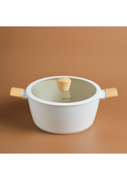 Swiss Crystal Almond Cream 24 cm Seramik Kaplama, İndüksiyon Tabanlı Derin Tencere – Ergonomik Saplı ve Kolay Temizlenir
