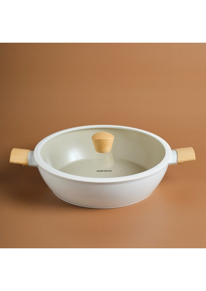 x Refika Swiss Crystal Almond Cream Indüksiyon Tabanlı Karnıyarık Tencere 30 cm