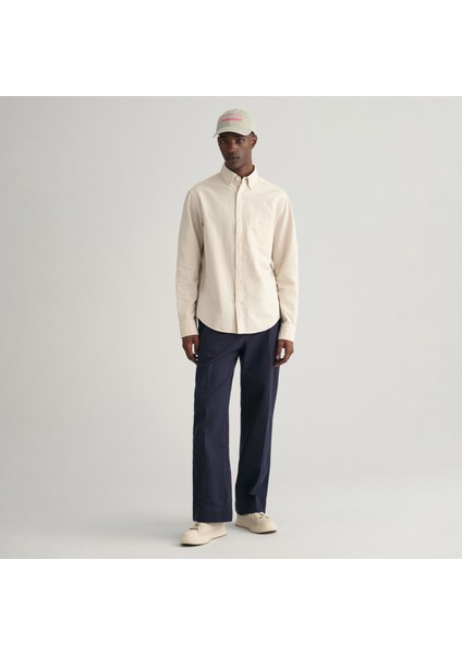 Erkek Bej Regular Fit Düğmeli Yaka Oxford Gömlek modelleri