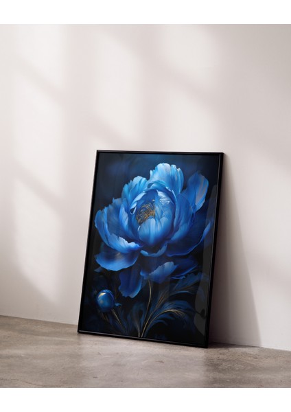 Metal Çerçeveli Gerçek Camlı Tablo, Dijital Baskı, Mavi Şakayık Çiçeği, Salon Ofis Dekorasyon, Tablo fiyatları
