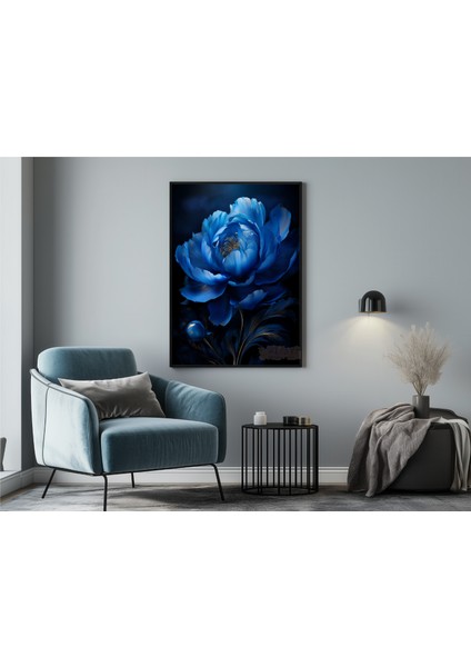 Metal Çerçeveli Gerçek Camlı Tablo, Dijital Baskı, Mavi Şakayık Çiçeği, Salon Ofis Dekorasyon, Tablo indirimleri