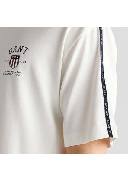 Erkek Krem Relaxed Fit Bisiklet Yaka Logolu T-Shirt