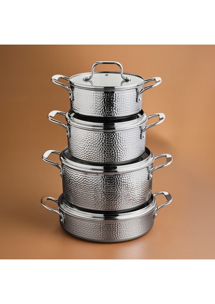 3 Ply Powersteel Enzo 8 Parça Indüksiyon Tabanlı Çelik Tencere Seti