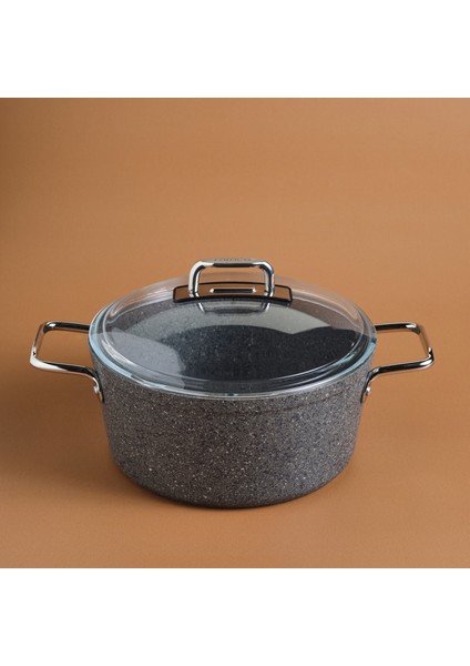 Salvador Biogranit Derin Tencere Gri Cam Kapaklı 24 cm Kolay Temizlik Özelliği
