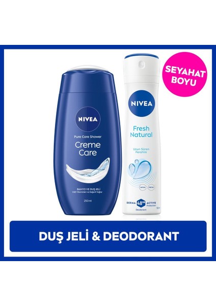 Creme Care Nemlendirici Duş Jeli 250ML ve Kadın Sprey Deodorant Fresh Natural 150ML, 48 Saat Koruma