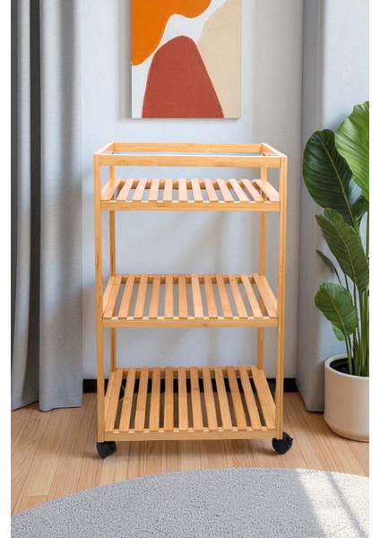 Bambu 3 Raflı Tekerlekli Sunum Servis Arabası Mutfak Rafı Sehpa Banyo Rafı DB-0029 fiyatları