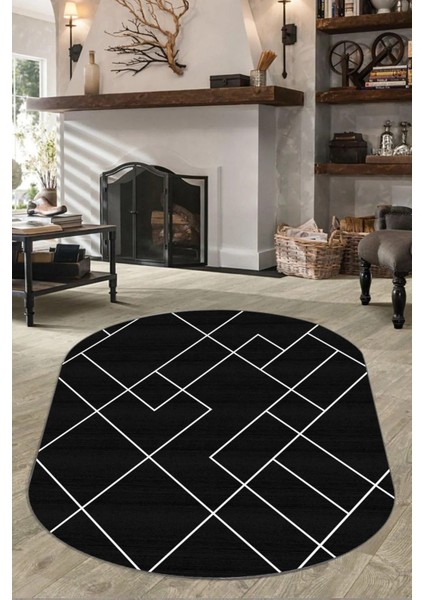 Dijital Kaymaz Yıkanabilir Modern Salon Halısı Mutfak Halısı Koridor Halısı Oval Halı Yolluk DC-4087 Oval