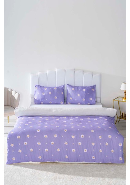 Mor Papatya Çift Kişilik Nevresim Takımı Pamuklu
