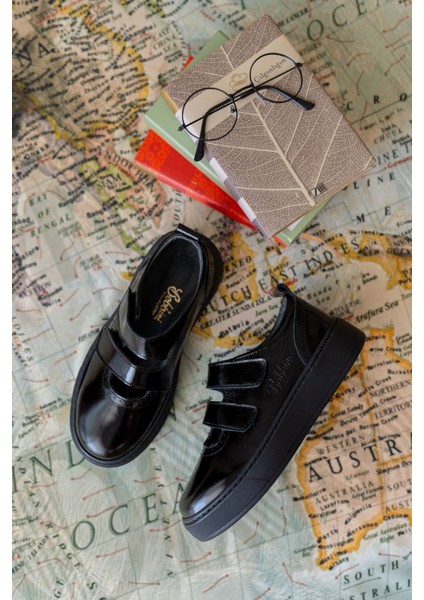 Twin-Siyah Hakiki Deri Kız Çocuk Okul Ayakkabısı fırsatları