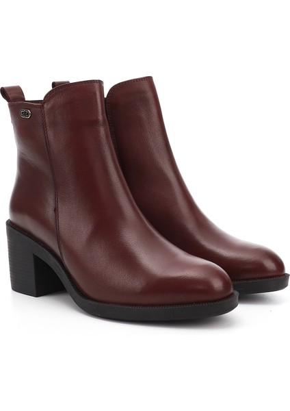 Kadın Bordo Fermuarlı Kalın Topuklu Hakiki Deri Bot fiyatları