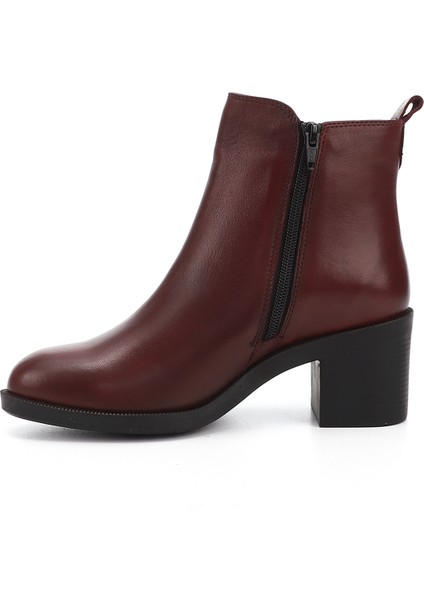 Kadın Bordo Fermuarlı Kalın Topuklu Hakiki Deri Bot modelleri