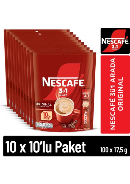 Nescafé 3'ü 1 Arada Original 10'lu x 10 Adet
