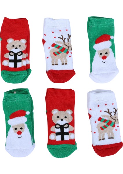 Pamuklu 6'lı Yılbaşı Noel Baba Kışlık Havlu Yenidoğan Bebek Çorap fiyatları
