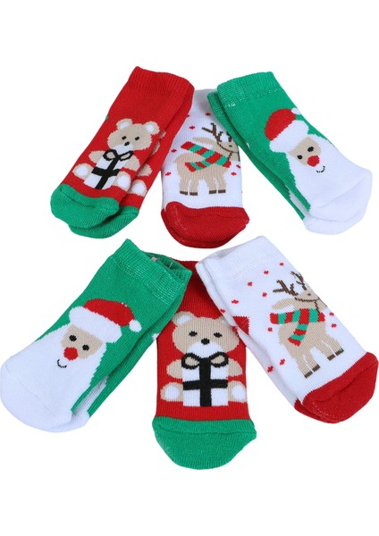 Pamuklu 6'lı Yılbaşı Noel Baba Kışlık Havlu Yenidoğan Bebek Çorap modelleri