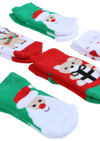 Pamuklu 6'lı Yılbaşı Noel Baba Kışlık Havlu Yenidoğan Bebek Çorap fırsatları