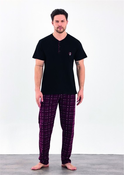 %100 Pamuk Interlok Kısa Kol Erkek Pijama Takım