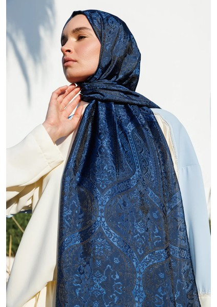 Soler Desen Shine Line Şal Siyah-Indigo