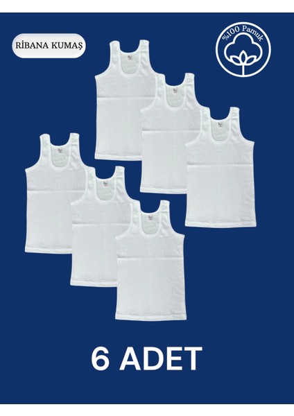Yüksek Kalite Erkek Çocuk Pamuk Ribana Atlet Oval Yaka 6'lı Paket
