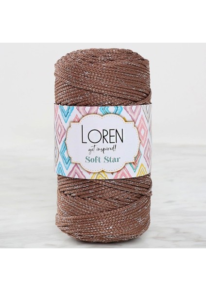 Loren Soft Star Makrome Ipi Gümüş Simli Kahverengi