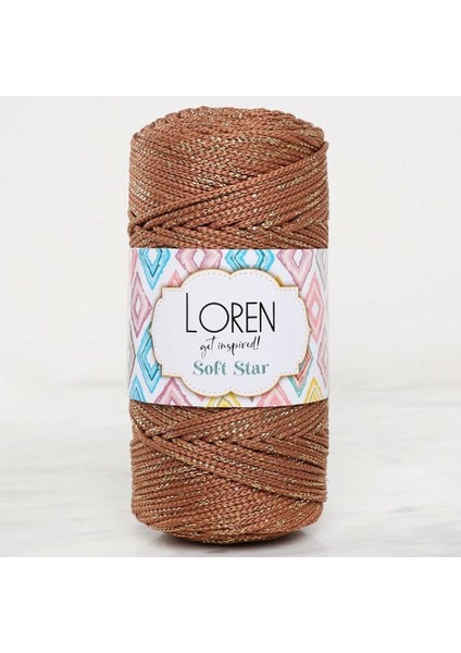 Loren Soft Star Makrome Ipi Sarı Simli Kahverengi