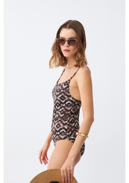 Kadın Etnik Desenli Ince Askılı Vücut Saran Mayo fırsatları