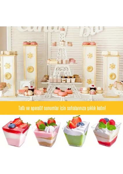 Prizma Mika Plastik+Kapak Küp Sunum Kase 200CC 50 Adet Mika Prizma