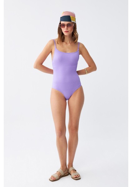 Kadın Lila Minimal Askılı Tek Parça Mayo fiyatları