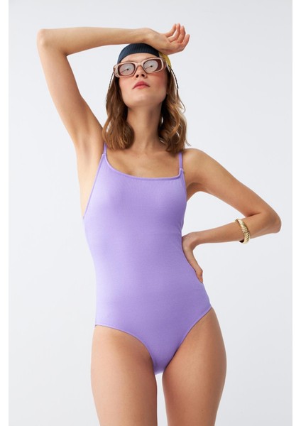 Kadın Lila Minimal Askılı Tek Parça Mayo indirimleri