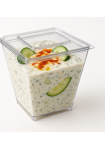 Prizma Mika Plastik+Kapak Küp Sunum Kase 200CC 100 Adet Mika Prizma