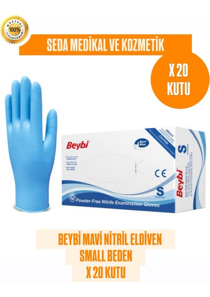20 Kutu Pudrasız Mavi Nitril Muayene Eldiveni- Small Beden