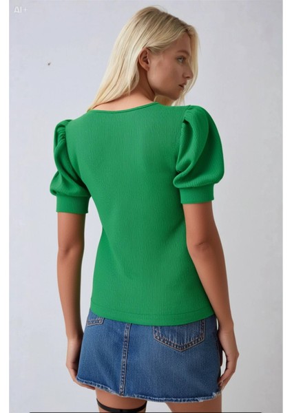 Kadın Yeşil Kare Yaka Örme Bluz HZL22W-BD104091 modelleri