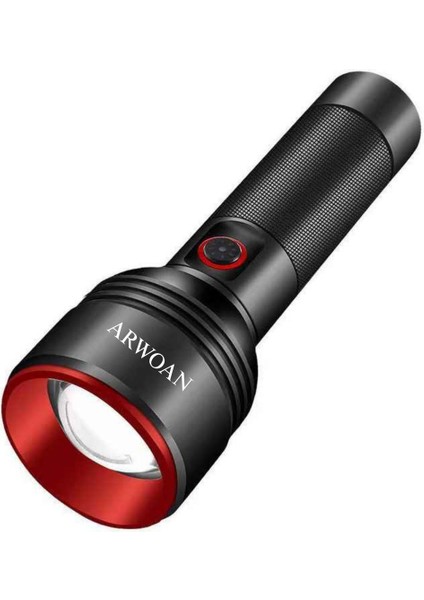 Şarjlı LED El Feneri Kademesiz Parlaklık Ayarlı, USB Şarjlı, Yüksek Işık Gücü, Taşınabilir Fener