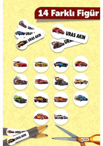 Okul Etiketi Kalem Defter Isimli Etiket Isim Yazılabilen Hot Wheels - 190 Adet Özel Tasarım Etiket fiyatları