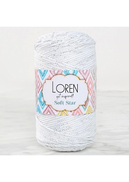 Soft Star Makrome İpi Gümüş Simli Beyaz RM10